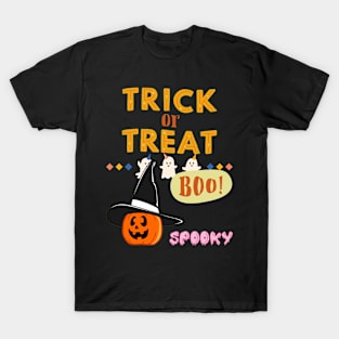 Happy Halloween Trick or Treat Witch Pumpkin Skull Spooky T-Shirt